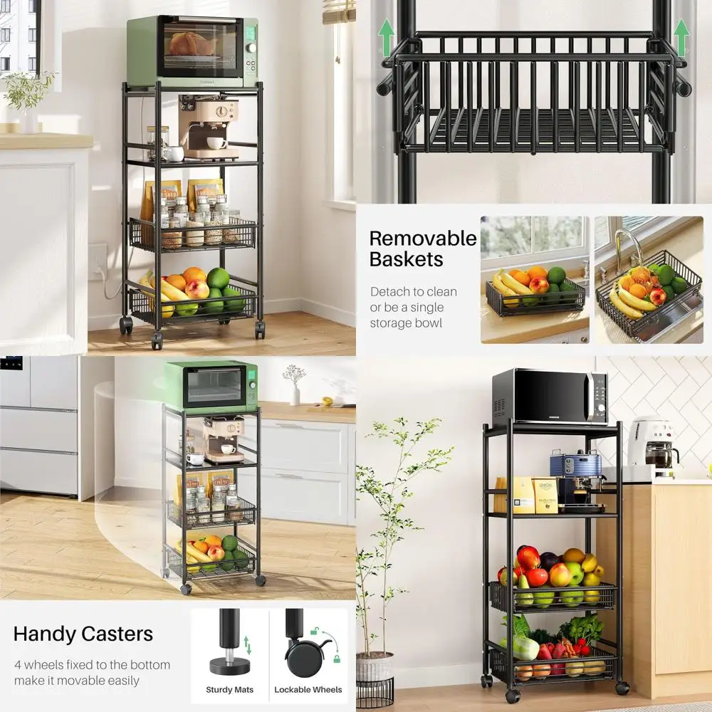 4-ярусная металлическая полка-стеллаж на колесиках, кофейная станция, для хранения, черная
4-ярусная металлическая полка-стеллаж на колесиках, кофейная станция, для хранения, черная