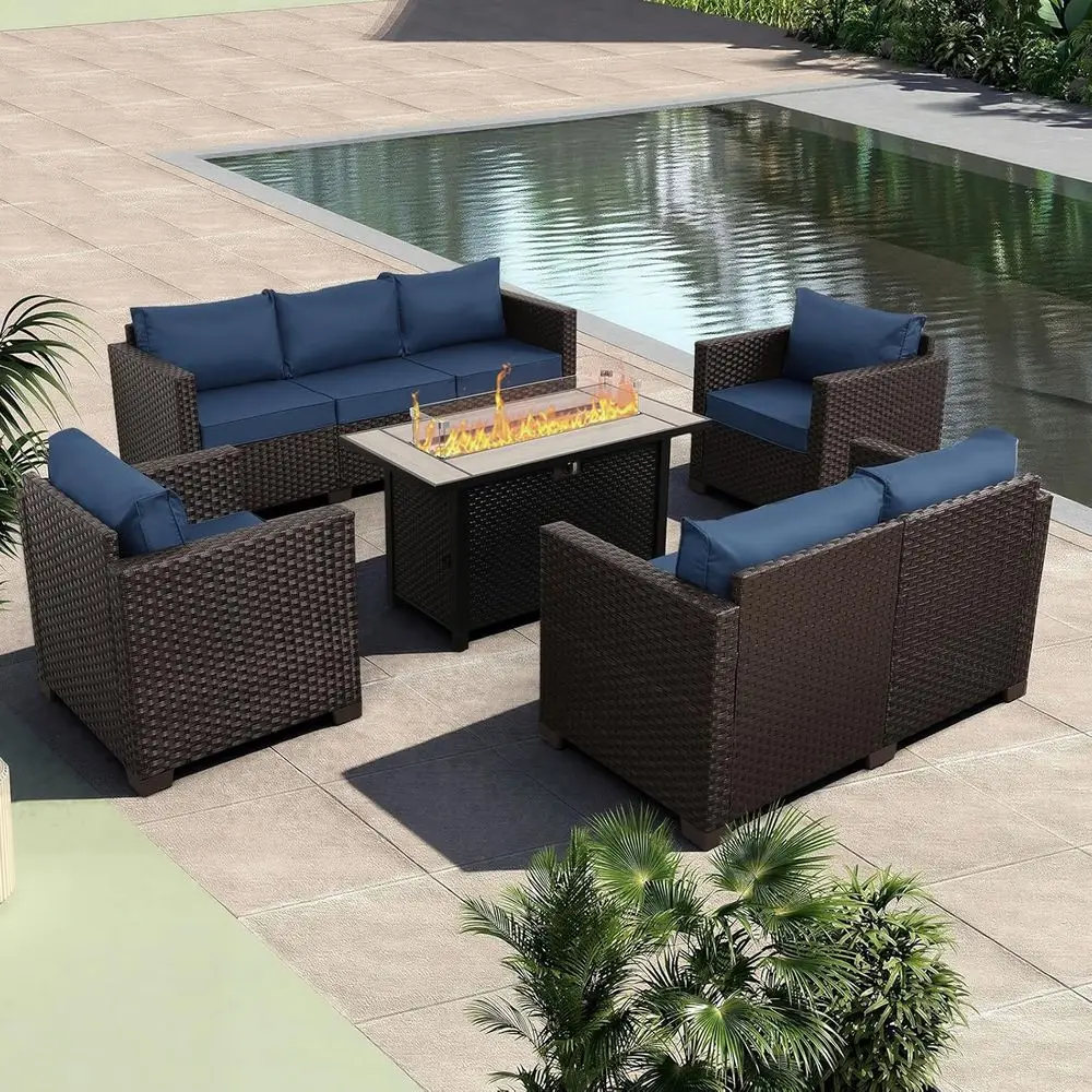 5-Piece Patio Furniture Set with 45 Fire Pit and Navy Blue Waterproof Covers
5-Piece Patio Furniture Set with 45 Fire Pit and Navy Blue Waterproof Covers