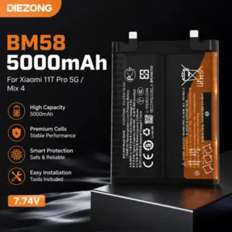 High-Capacity 7.74V BM58 5000mAh Li-ion Mobile Phone Battery For Xiaomi 11T Pro 5G/ Mix 4 Phone Replacement Batteries + Tools
High-Capacity 7.74V BM58 5000mAh Li-ion Mobile Phone Battery For Xiaomi 11T Pro 5G/ Mix 4 Phone Replacement Batteries + Tools