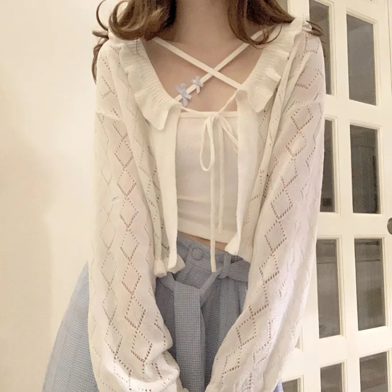 Sweet Summer Harajuku Japanese Hollow Out Cardigan Spliced Ruffle Y2k Aesthetic Lace Up All Match Clothes Summer Outdoor Tops
Sweet Summer Harajuku Japanese Hollow Out Cardigan Spliced Ruffle Y2k Aesthetic Lace Up All Match Clothes Summer Outdoor Tops