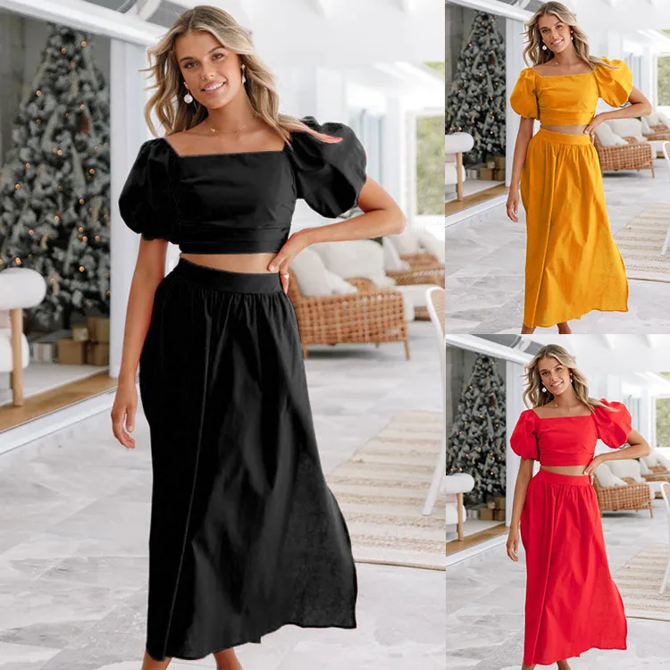 SKMY Solid Color Skirt Set Spring Summer Fashion Elegant Lantern Sleeve Square Collar Crop Top Two Piece Set Women Outfit 2024
SKMY Solid Color Skirt Set Spring Summer Fashion Elegant Lantern Sleeve Square Collar Crop Top Two Piece Set Women Outfit 2024