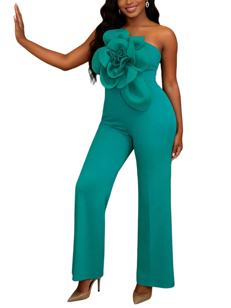 Fashionable High-Waist One-Piece Suit Sleeveless Single-Shoulder Neckline 3D Flower Embroidery Slimming Effect Jumpsuit
Fashionable High-Waist One-Piece Suit Sleeveless Single-Shoulder Neckline 3D Flower Embroidery Slimming Effect Jumpsuit