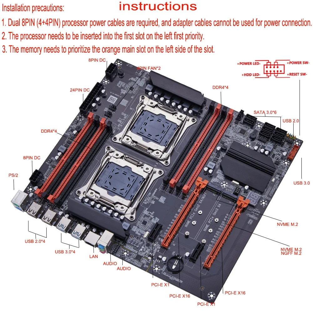 Двойная материнская плата X99 Чип X99 C612 поддерживает процессор LGA 2011-3 DDR4 RAM NVME NGFF M.2 USB3.0 SATA3.0 PCI16X
Двойная материнская плата X99 Чип X99 C612 поддерживает процессор LGA 2011-3 DDR4 RAM NVME NGFF M.2 USB3.0 SATA3.0 PCI16X