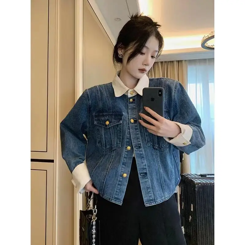 single-breasted Denim Coats 2025 New Spring Women Jeans Jackets High Quality Short Retro Loose Patchwork Lapel Denim Jacket Top
single-breasted Denim Coats 2025 New Spring Women Jeans Jackets High Quality Short Retro Loose Patchwork Lapel Denim Jacket Top