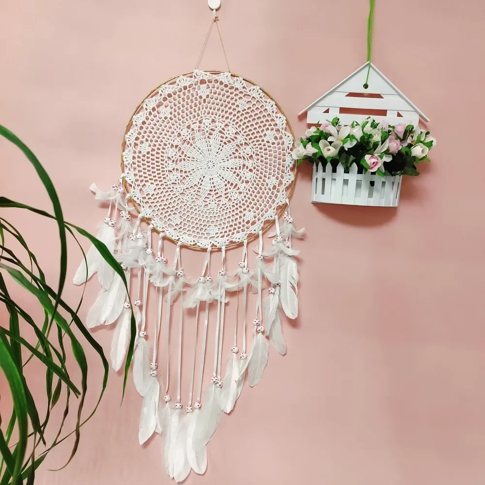 White Feathers Dream Catcher Bedroom Living Room Wall Hanging Decorations Crafts Hand Crochet Flower Web Colored Printed Beads
White Feathers Dream Catcher Bedroom Living Room Wall Hanging Decorations Crafts Hand Crochet Flower Web Colored Printed Beads