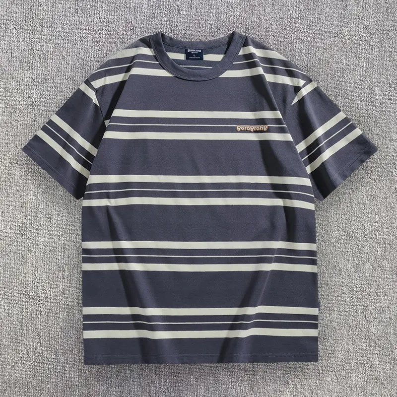Men's Striped Short Sleeved T-shirt Japanese Retro Style Summer Round Neck Tshirt Streetwear Casual Loose Stripe Tops Tee
Men's Striped Short Sleeved T-shirt Japanese Retro Style Summer Round Neck Tshirt Streetwear Casual Loose Stripe Tops Tee
