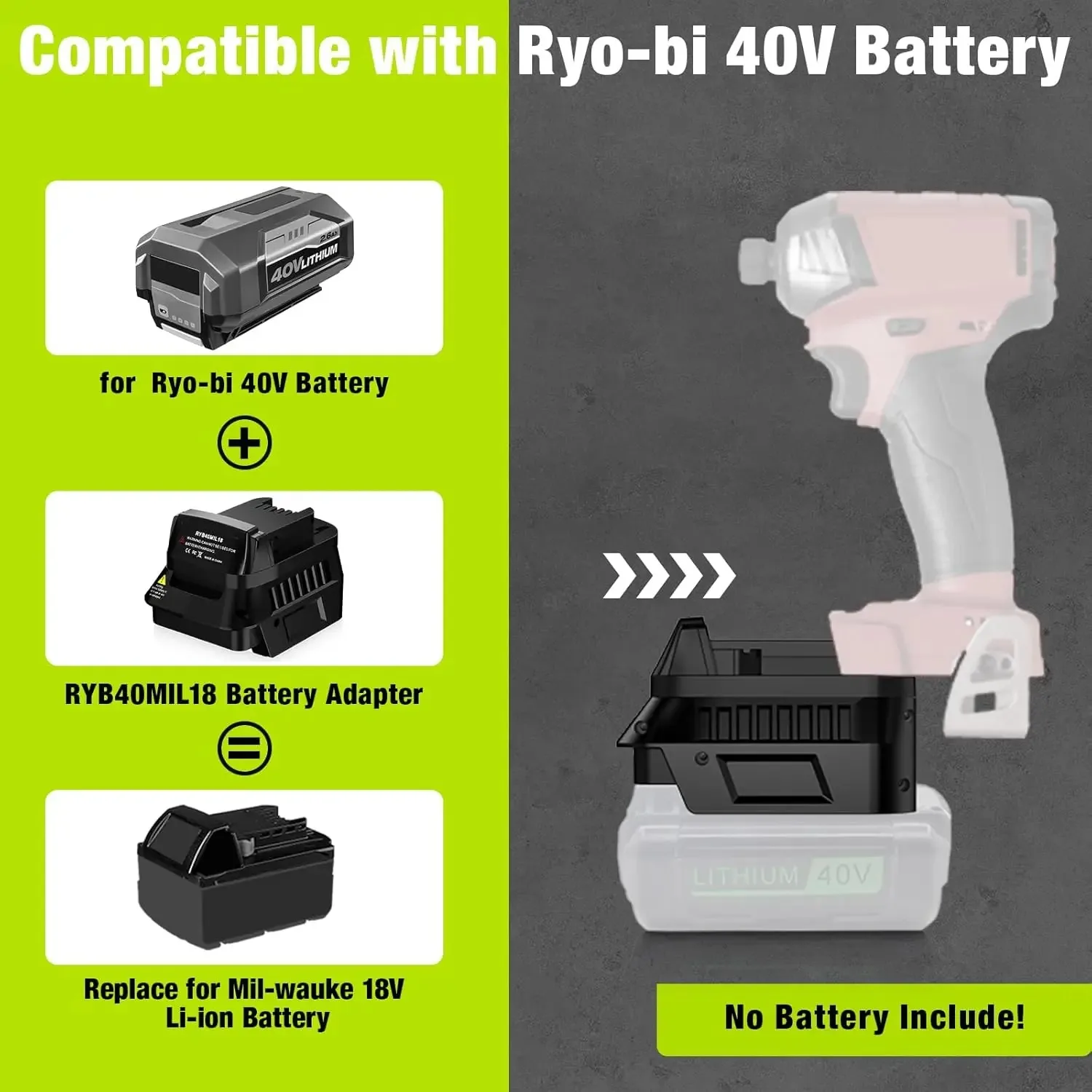 RYB40MIL18 Battery Adapter for Ryobi 40V Battery Converter to for Milwaukee 18V Cordless Power Tool
RYB40MIL18 Battery Adapter for Ryobi 40V Battery Converter to for Milwaukee 18V Cordless Power Tool