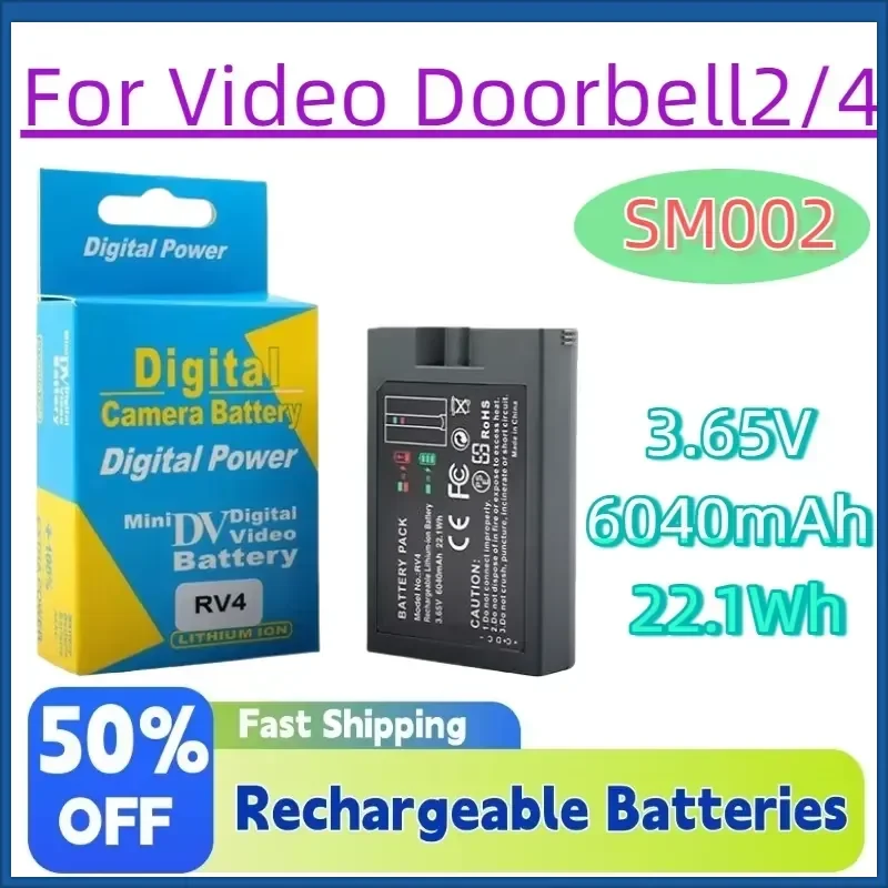 3.65V 6040mAh 22.1Wh SM002 Rechargeable Li-ion Batteries for Video Doorbell2/4 Spotlight Cam Solar Floodlight Video Battery
3.65V 6040mAh 22.1Wh SM002 Rechargeable Li-ion Batteries for Video Doorbell2/4 Spotlight Cam Solar Floodlight Video Battery