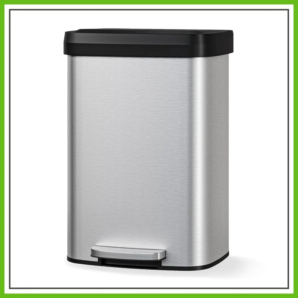 13 Gal / 50 L Stainless Steel Trash Can with Lid, Large Step-on Garbage Bin for Kitchen, Soft Close, Rustproof
13 Gal / 50 L Stainless Steel Trash Can with Lid, Large Step-on Garbage Bin for Kitchen, Soft Close, Rustproof