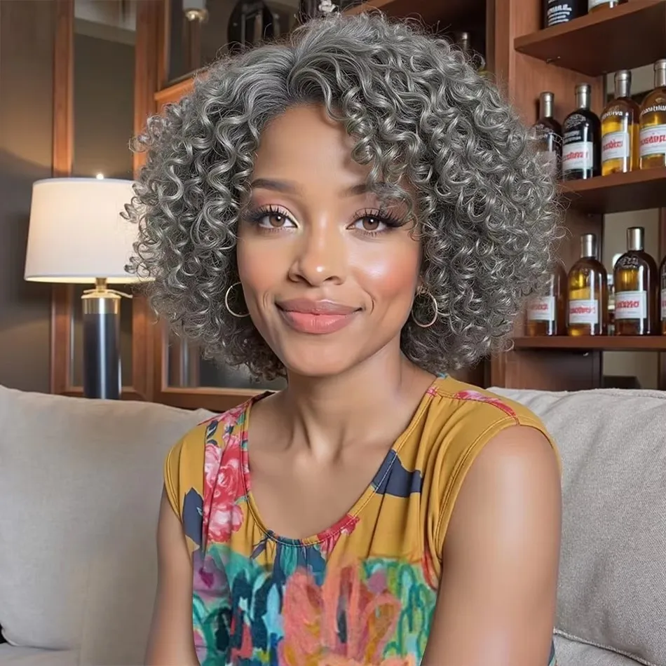 Salt and Pepper Short Curly Human Hair Wigs Silver Grey Deep Curly Bob Wigs Human Hair Colored Deep Wave Frontal Wig For Women
Salt and Pepper Short Curly Human Hair Wigs Silver Grey Deep Curly Bob Wigs Human Hair Colored Deep Wave Frontal Wig For Women