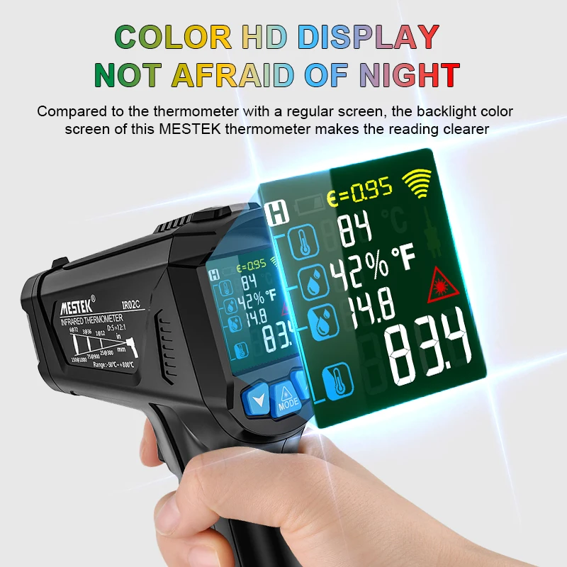 Mestek IR02 series -50~800℃ Digital Thermometer Infrared Thermometers Non-contact Pyrometer Kitchen Laser Temperature Hygrometer
Mestek IR02 series -50~800℃ Digital Thermometer Infrared Thermometers Non-contact Pyrometer Kitchen Laser Temperature Hygrometer