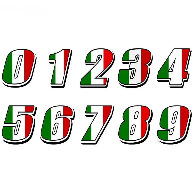 

Car Sticker Racing Number 0123456789 Italy Flag Stickers Durable Motocross for Fuel Tank Body Automobile Decal Car Accessories