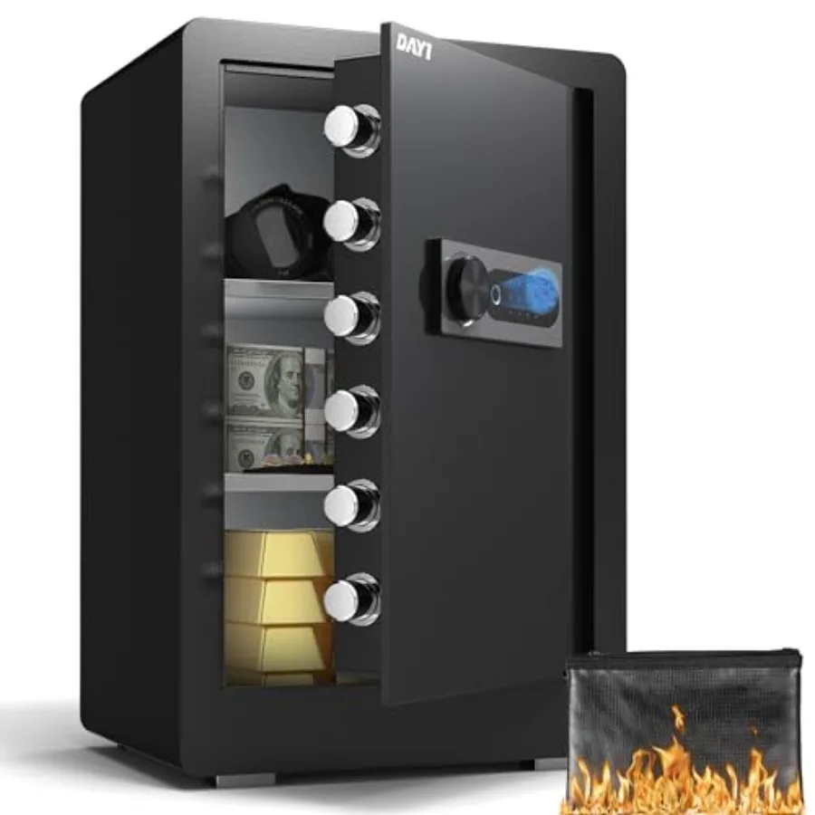 Biometric Fingerprint Safe Box for home use, steel construction, black, fireproof bag included, dual alarm system, digital touc
Biometric Fingerprint Safe Box for home use, steel construction, black, fireproof bag included, dual alarm system, digital touc