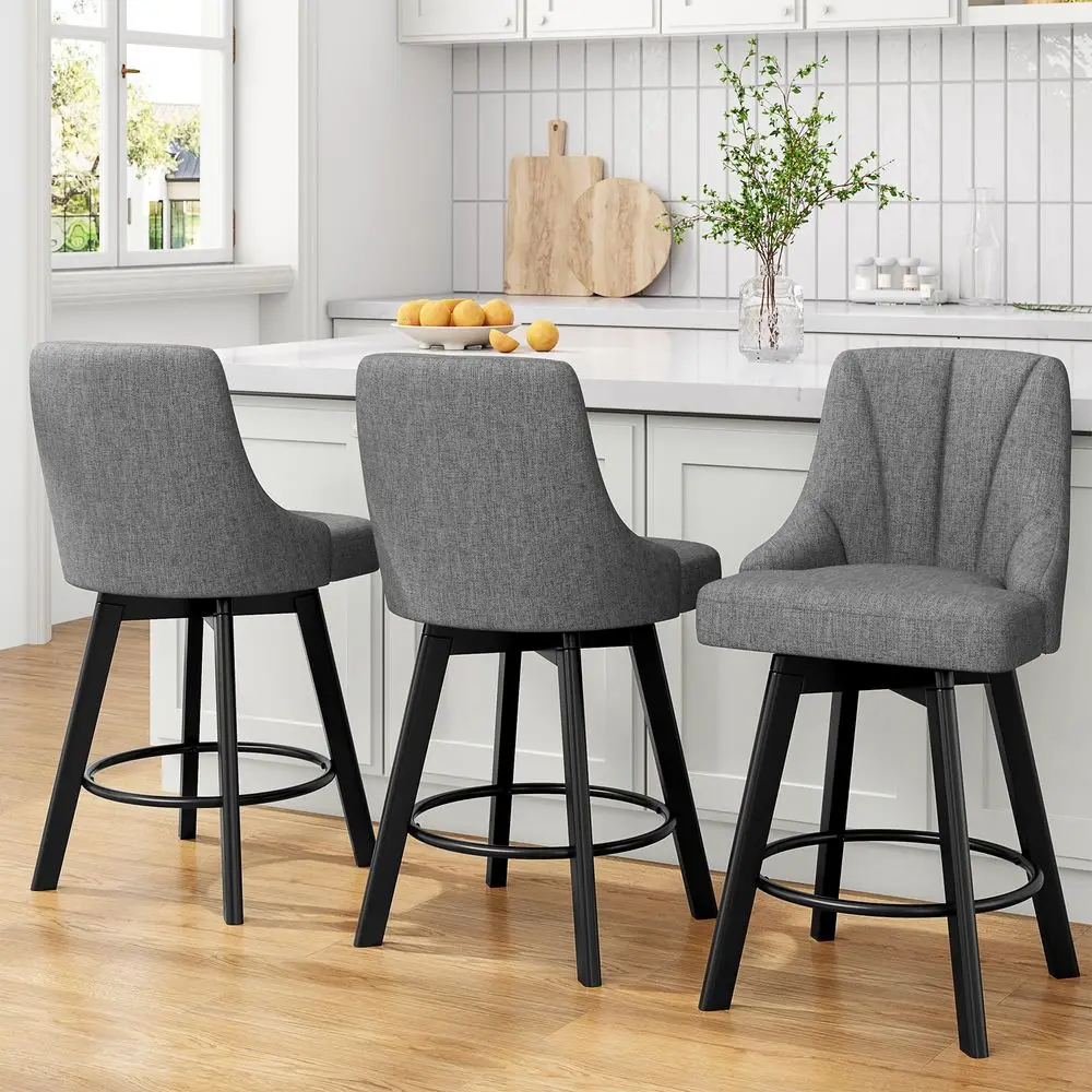 Swivel Bar Stools, 24 Counter Height Bar Stools Set of 3, Fabric Upholstered Counter Barstools with Solid Wood Legs for Kitchen
Swivel Bar Stools, 24 Counter Height Bar Stools Set of 3, Fabric Upholstered Counter Barstools with Solid Wood Legs for Kitchen