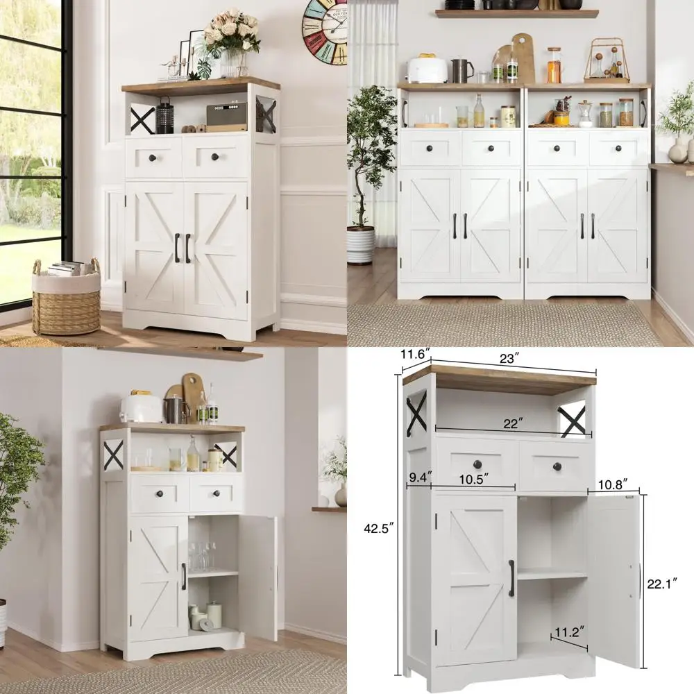 White Farmhouse-Style Freestanding Kitchen Pantry with Door and Drawer Storage Cabinet
White Farmhouse-Style Freestanding Kitchen Pantry with Door and Drawer Storage Cabinet