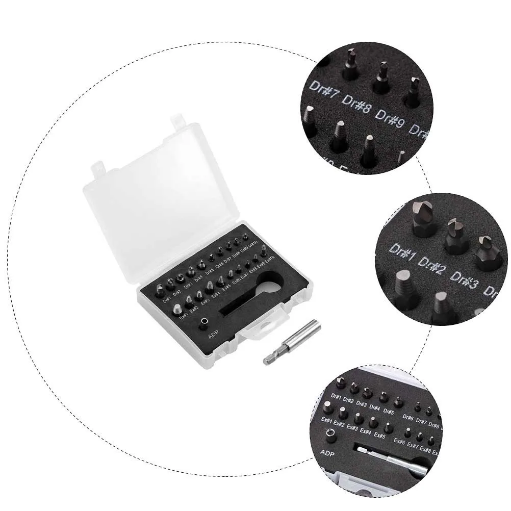 22Pcs Damaged Screw Extractor Kit High Speed Steel Broken Bolt Remover Portable Storage Box Stripped Screw Remover Set 
22Pcs Damaged Screw Extractor Kit High Speed Steel Broken Bolt Remover Portable Storage Box Stripped Screw Remover Set