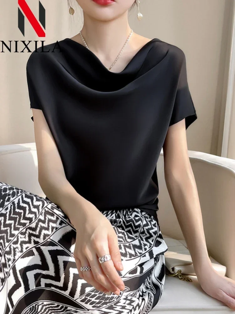 New in Elegant Women T-shirts Summer Satin Silk Short Sleeve Swinging Collar Basic White Blouse Office Ladies Casual Women Tops
New in Elegant Women T-shirts Summer Satin Silk Short Sleeve Swinging Collar Basic White Blouse Office Ladies Casual Women Tops