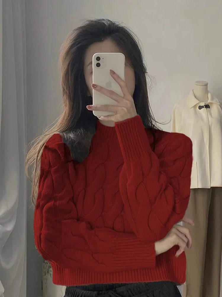 Ankela Red Twisted Knit Short Sleeve Women's Sweater Half High Collar Base Shirt Autumn Winter Warmth Emitting Pure Color Com...
Ankela Red Twisted Knit Short Sleeve Women's Sweater Half High Collar Base Shirt Autumn Winter Warmth Emitting Pure Color Com...