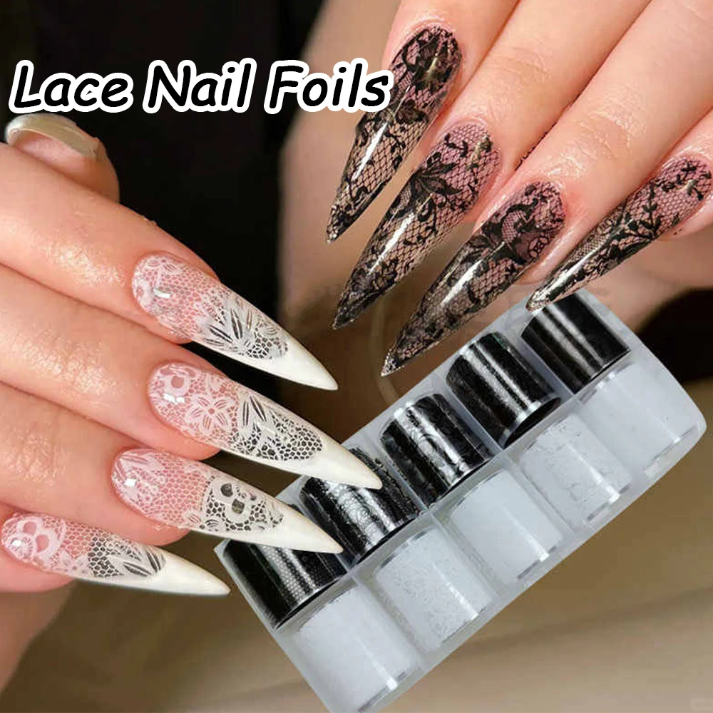 10 Rolls 2.5*50cm Sexy Lace Nail Foils Black White Transfer Paper Nail Art Stickers Stripe Lace Manicure Decals Nail Decorations
10 Rolls 2.5*50cm Sexy Lace Nail Foils Black White Transfer Paper Nail Art Stickers Stripe Lace Manicure Decals Nail Decorations