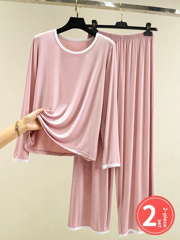 Modal Sleepwear Set Women's Spring Autumn Thin Long Sleeve Home Clothes Large Size Casual Outerwear Top Long Pants Two Piece Set
Modal Sleepwear Set Women's Spring Autumn Thin Long Sleeve Home Clothes Large Size Casual Outerwear Top Long Pants Two Piece Set