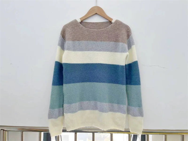 Faionable Slim Fit Women's Knitted Stripe Sweater Ocean adient Color Trendy Autumn New Arrival MianMian Quali
Faionable Slim Fit Women's Knitted Stripe Sweater Ocean adient Color Trendy Autumn New Arrival MianMian Quali