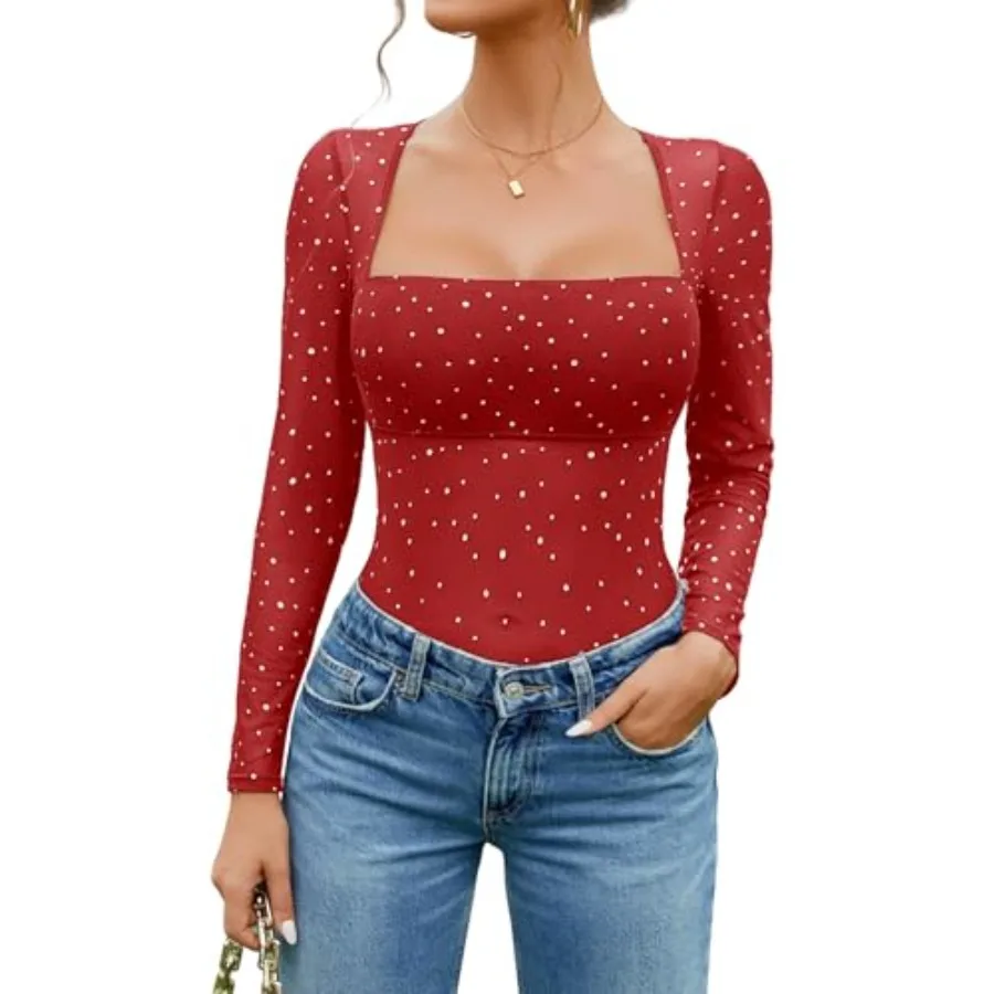 Avidlove Women's Trendy Sexy Square Neck Long Sleeve Rhinestone Sheer Mesh Bodysuits Tops
Avidlove Women's Trendy Sexy Square Neck Long Sleeve Rhinestone Sheer Mesh Bodysuits Tops