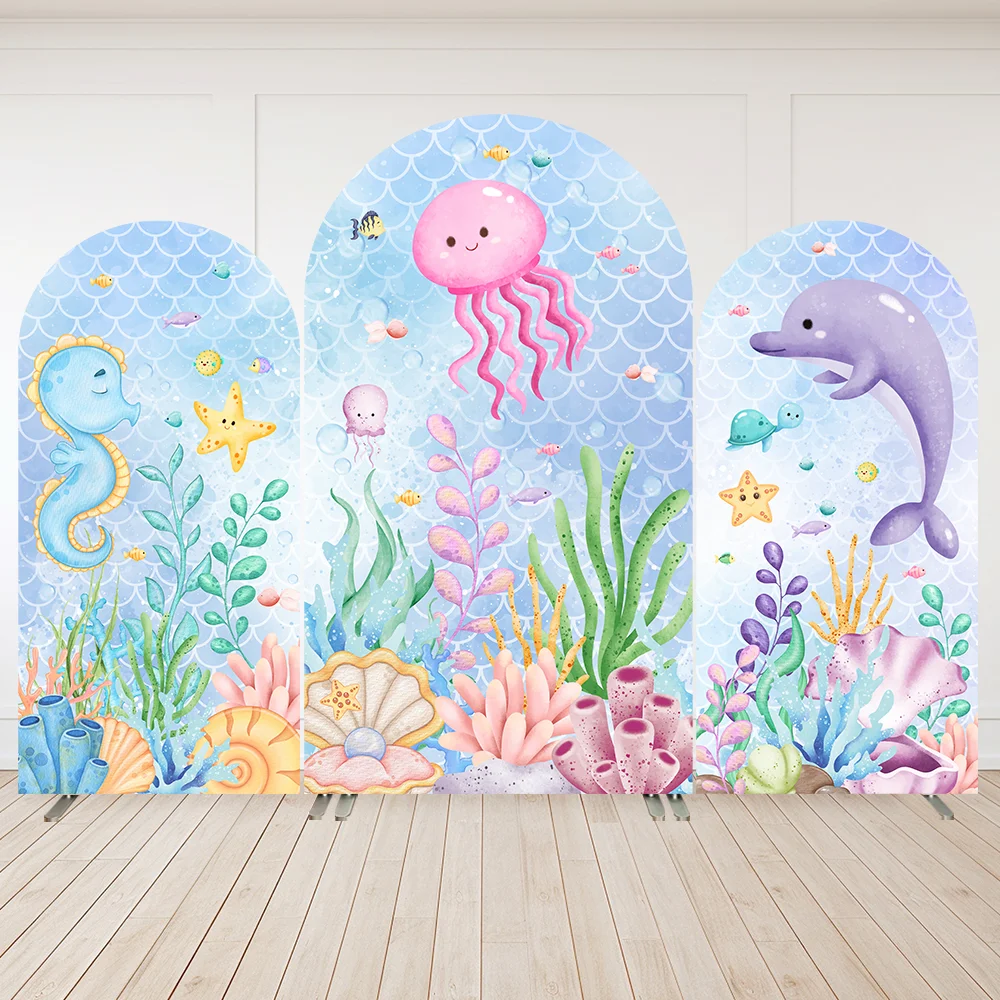 Underwater World theme Arch Backdrop for Boy Birthday Decoration Octopus Seahorse Party Banner Corals Mermaid Arched Wall Cover
Underwater World theme Arch Backdrop for Boy Birthday Decoration Octopus Seahorse Party Banner Corals Mermaid Arched Wall Cover