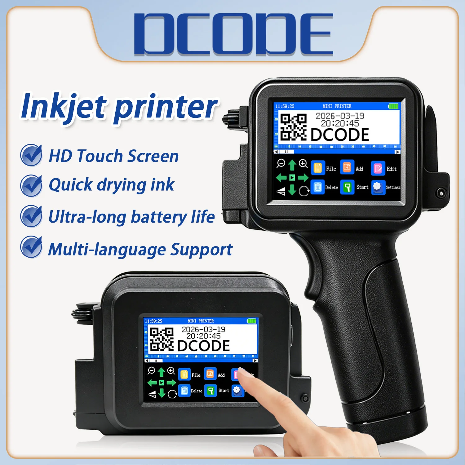 DCODE 12.7mm Mini Handheld Inkjet Printer QR Barcode Batch Date Number Logo Expiry Date Coding Machine Non-encrypted Portable
DCODE 12.7mm Mini Handheld Inkjet Printer QR Barcode Batch Date Number Logo Expiry Date Coding Machine Non-encrypted Portable