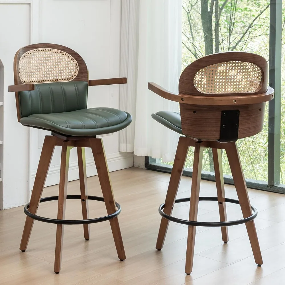 Rattan Bar Stools Set of 2,Swivel Bars Stools with Back and Arms,26 Inch,Leather Chairs with Wood Legs,Green Bar Chair
Rattan Bar Stools Set of 2,Swivel Bars Stools with Back and Arms,26 Inch,Leather Chairs with Wood Legs,Green Bar Chair