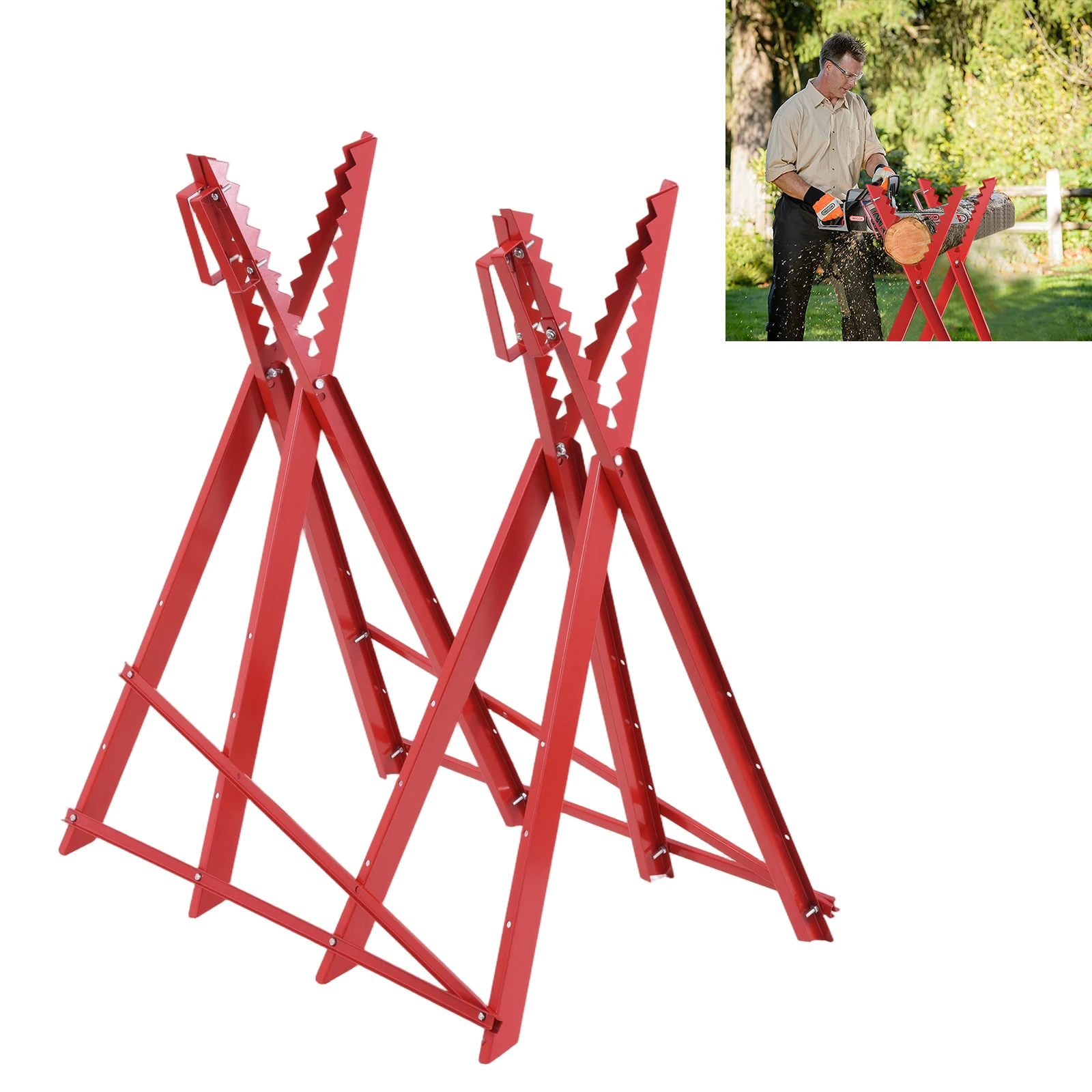 220 Lbs Folding Sawhorse, Portable Saw Stand with Log Holder – Heavy Duty Adjustable Sawhorse for Splitting Firewood Wood Cutting
220 Lbs Folding Sawhorse, Portable Saw Stand with Log Holder – Heavy Duty Adjustable Sawhorse for Splitting Firewood Wood Cutting