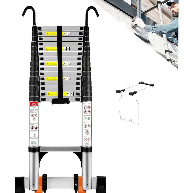 20.3 FT Telescoping Ladder with Stabilizers, Adjustable Multi-Purpose Collapsible Extension with Hooks Wheels,Heavy Duty 330 lbs
20.3 FT Telescoping Ladder with Stabilizers, Adjustable Multi-Purpose Collapsible Extension with Hooks Wheels,Heavy Duty 330 lbs