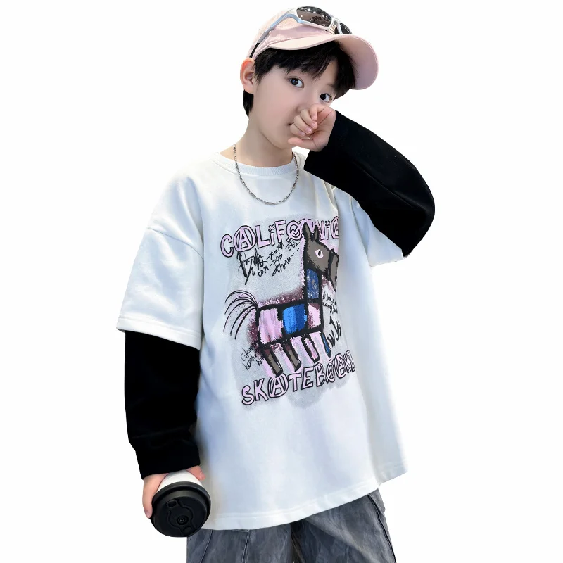 New Teen Boy Double Long Sleeve Tshirts With Cartoon Horse Print Kids Spring Tee Tops Clothes Child Fashion Cotton T-shirt 5-14Y
New Teen Boy Double Long Sleeve Tshirts With Cartoon Horse Print Kids Spring Tee Tops Clothes Child Fashion Cotton T-shirt 5-14Y