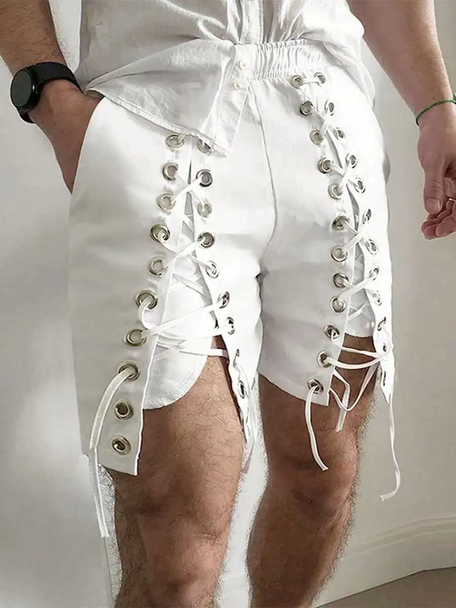 White Mens Loose Fit Lace-Up Shorts With Elastic Waistband For Summer Beach Casual Wear
White Mens Loose Fit Lace-Up Shorts With Elastic Waistband For Summer Beach Casual Wear