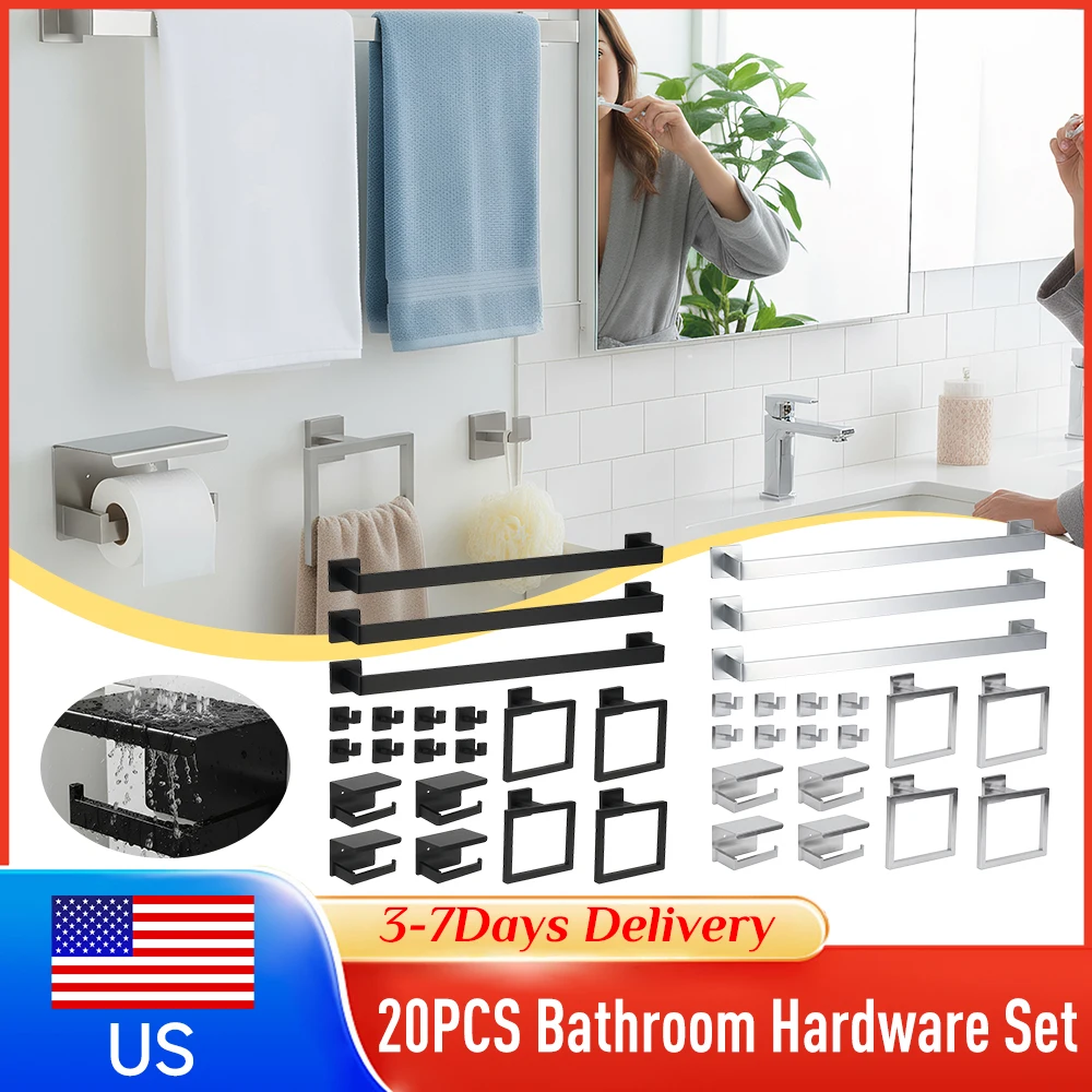 20Pcs Bathroom Hardware Accessory Set Stainless Steel Towel Rack Ring Bar Toilet Paper Holder Hook Wall Mounted for Bathroom
20Pcs Bathroom Hardware Accessory Set Stainless Steel Towel Rack Ring Bar Toilet Paper Holder Hook Wall Mounted for Bathroom 