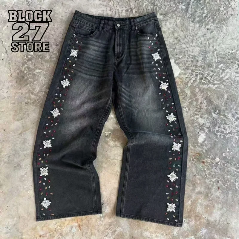 Mens Jeans Y2K Rhinestone Wide Leg Denim Pants Harajuku Unisex Loose Fit Straight Leg Streetwear Casual Fashion Trend Arrival
Mens Jeans Y2K Rhinestone Wide Leg Denim Pants Harajuku Unisex Loose Fit Straight Leg Streetwear Casual Fashion Trend Arrival