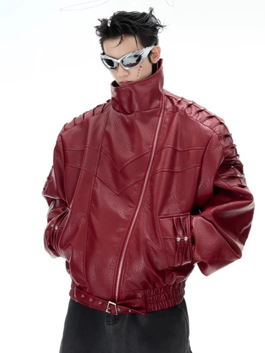 Mauroicardi Spring Autumn Cool Handsome Pu Leather Jacket Men Belt Rivet Zipper Long Sleeve Luxury Designer Emo Clothes 2025
Mauroicardi Spring Autumn Cool Handsome Pu Leather Jacket Men Belt Rivet Zipper Long Sleeve Luxury Designer Emo Clothes 2025