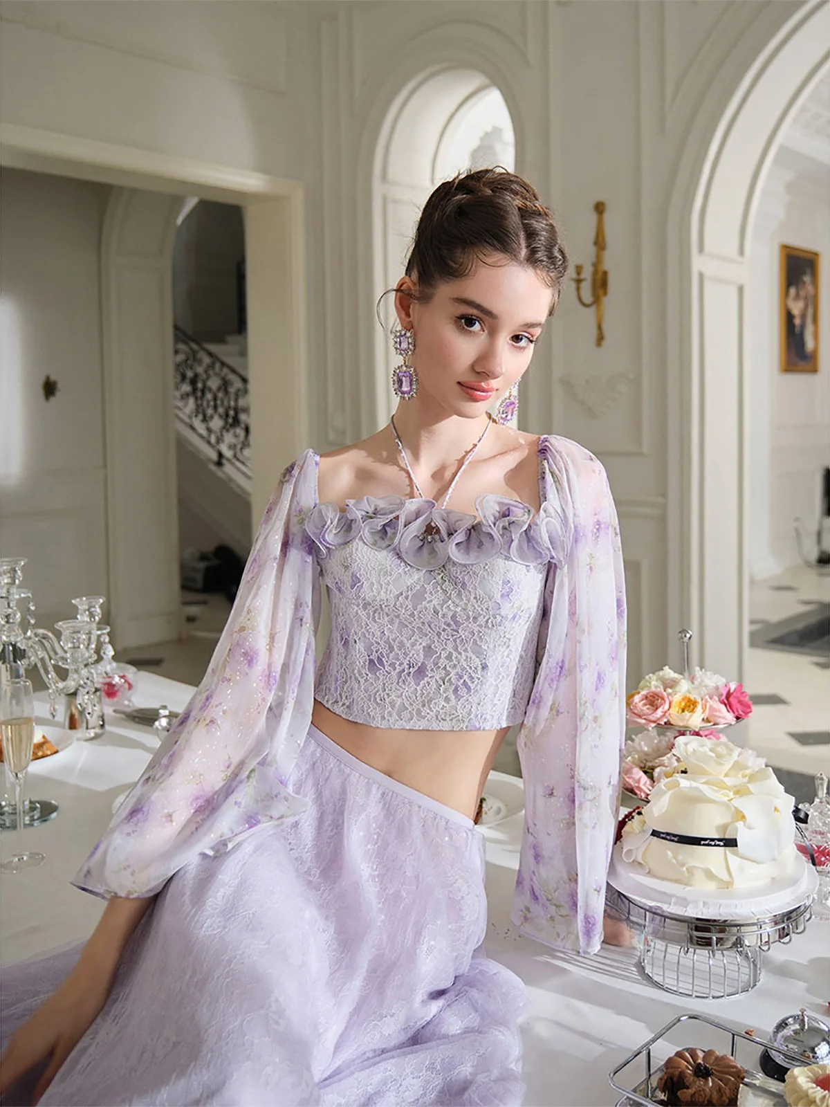 Ele Long Sve Lace Top with Strap Design by Yuxiao Xiang Dr Bell Flower 3D Embroidery Polyester Fiber Bubble Sve
Ele Long Sve Lace Top with Strap Design by Yuxiao Xiang Dr Bell Flower 3D Embroidery Polyester Fiber Bubble Sve