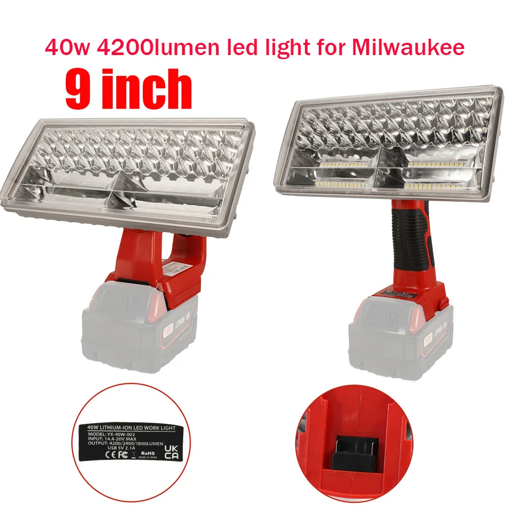 9 inch 40W LED Lamp For Milwaukee M&18 18V Li-Ion Battery Indoor Outdoor LED Working Light Spotlight Flashlight With USB
9 inch 40W LED Lamp For Milwaukee M&18 18V Li-Ion Battery Indoor Outdoor LED Working Light Spotlight Flashlight With USB