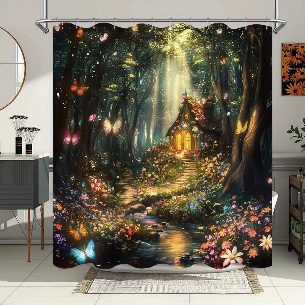 Занавеска для душа Enchanted Forest Fantasy — разноцветные бабочки и цветы, деревенский коттедж, полиэстер
Занавеска для душа Enchanted Forest Fantasy — разноцветные бабочки и цветы, деревенский коттедж, полиэстер