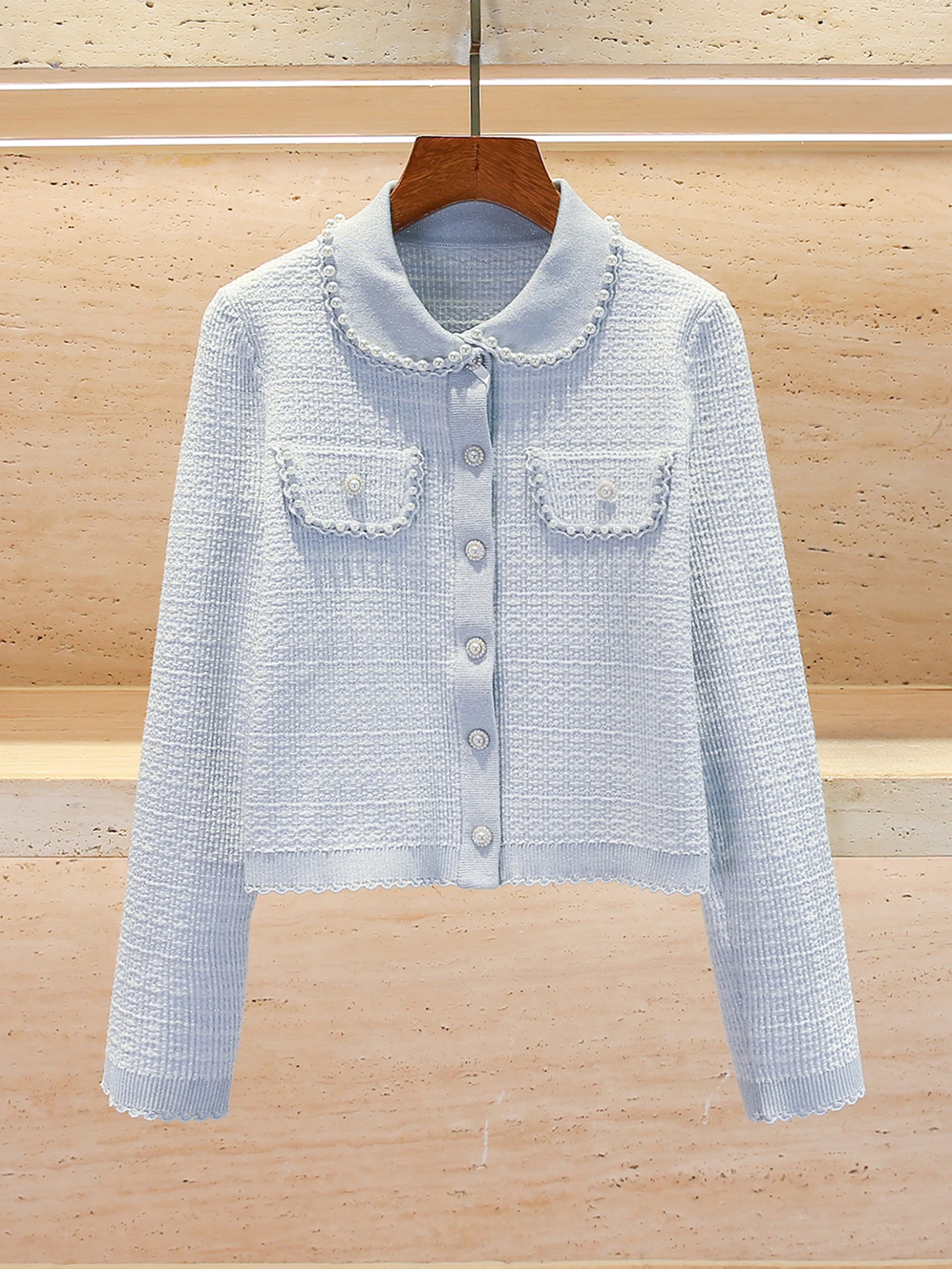 High-End Knitted Cardigan Coat for Women with Pearl Embelliment And Doll Collar Casual Sle Medium Softn Long Sve
High-End Knitted Cardigan Coat for Women with Pearl Embelliment And Doll Collar Casual Sle Medium Softn Long Sve