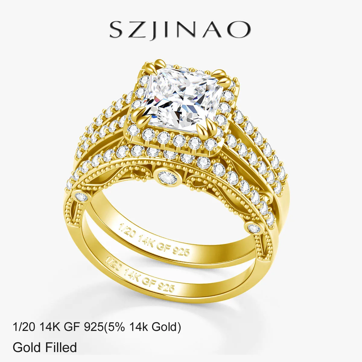 Princess Cut 3ct Missanite Ring Set 14K Gold Filled 2 Pcs Stackable Bridal Ring for Women Luxury Wedding Jewelry
Princess Cut 3ct Missanite Ring Set 14K Gold Filled 2 Pcs Stackable Bridal Ring for Women Luxury Wedding Jewelry