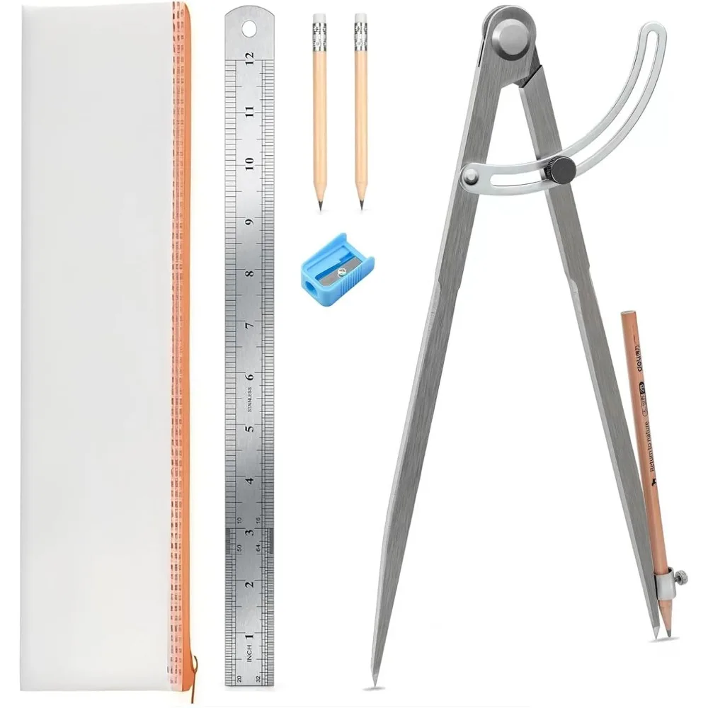 Pencil Compass 12 inch, Precision Woodworking Compass with Wing Divider and Pencil Holder, Metal Compass Ideal for Geometry Drafting and Technical Drawing, Engineering and More
Pencil Compass 12 inch, Precision Woodworking Compass with Wing Divider and Pencil Holder, Metal Compass Ideal for Geometry Drafting and Technical Drawing, Engineering and More