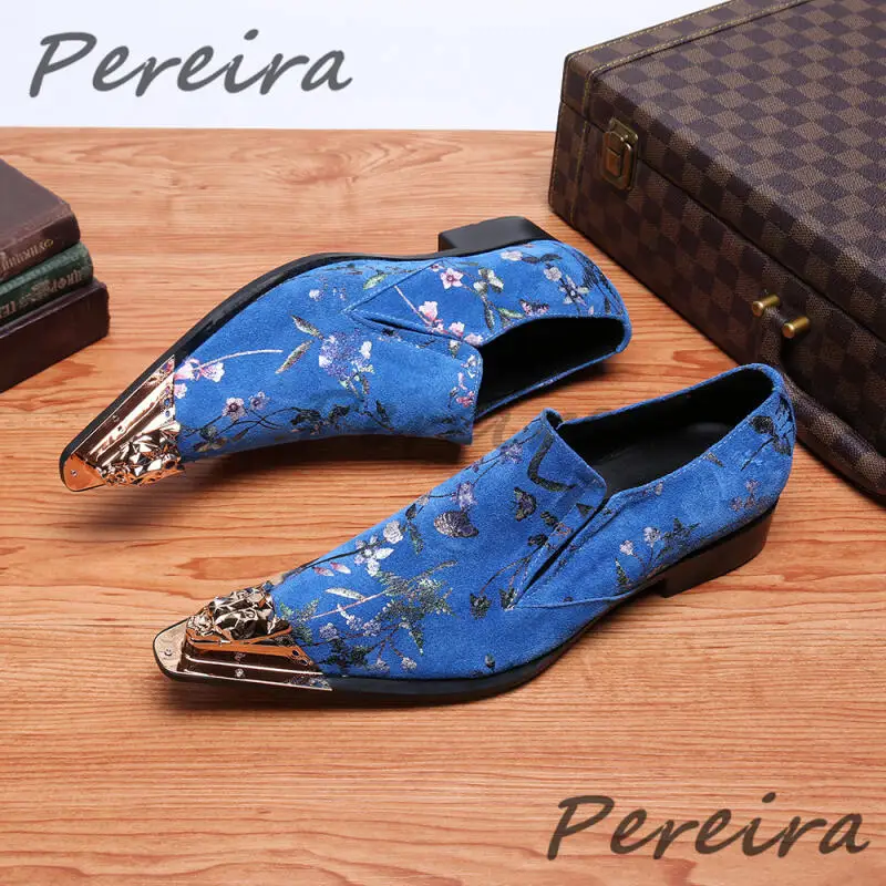 Blue Suede Leather Men's Formal Shoes Floral Print Genuine Leather Metal Pointy Toe Loafers Wedding Party Business Dress Shoes
Blue Suede Leather Men's Formal Shoes Floral Print Genuine Leather Metal Pointy Toe Loafers Wedding Party Business Dress Shoes