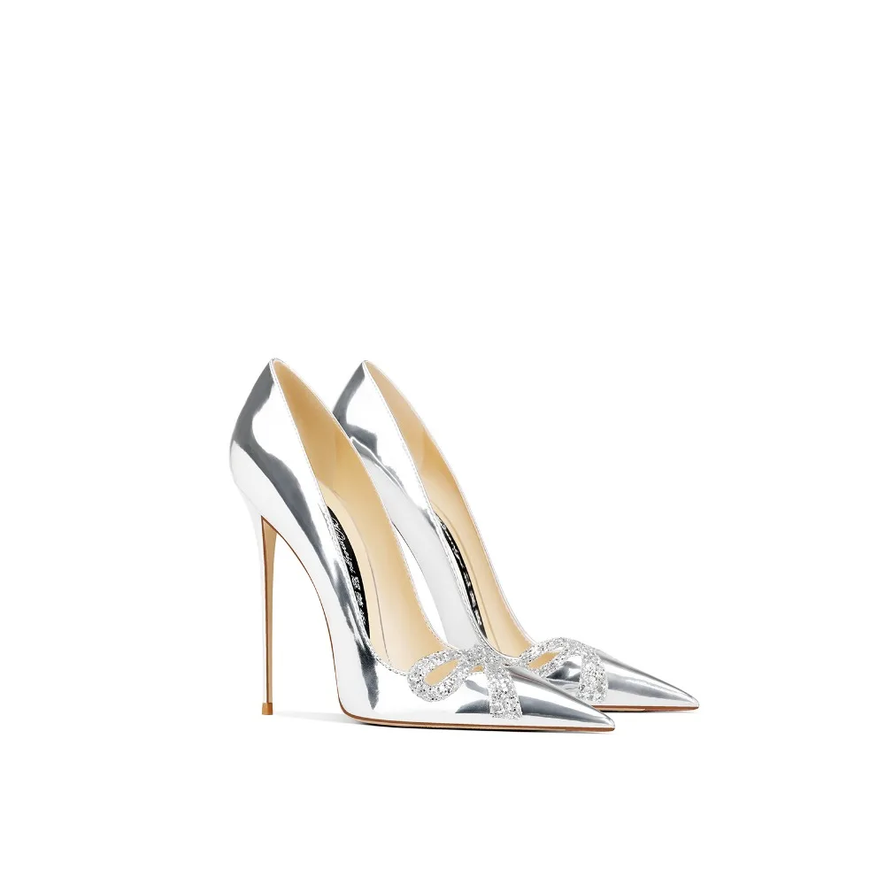 Genuine Leather Silver Bow High Heels Pointed Toe Stiletto New Season Women Dress Shoes 
Genuine Leather Silver Bow High Heels Pointed Toe Stiletto New Season Women Dress Shoes