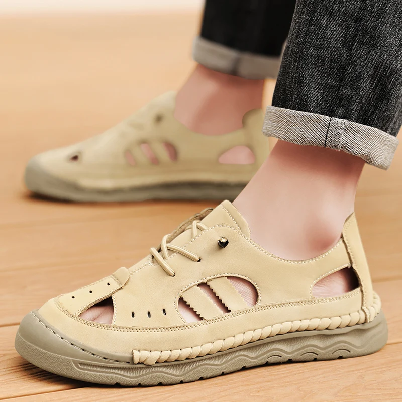 Classic Retro Style Men's Leather Sandals Leather Mesh Stitching Summer Breathable Beach Shoes Outdoor Casual Sandals Size 38-48
Classic Retro Style Men's Leather Sandals Leather Mesh Stitching Summer Breathable Beach Shoes Outdoor Casual Sandals Size 38-48