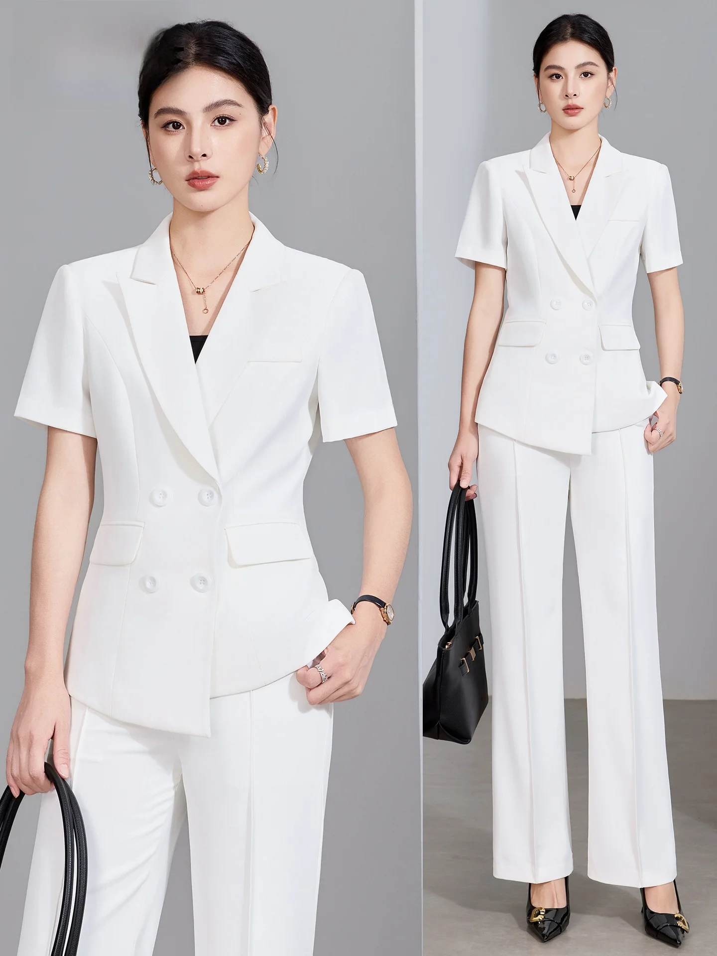 White ort Sve Suit Set Women's Double Buttoned Broaast Host Interview Manager Wide Leg Pants Work orm Polyester Fiber
White ort Sve Suit Set Women's Double Buttoned Broaast Host Interview Manager Wide Leg Pants Work orm Polyester Fiber