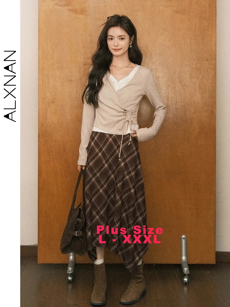 ALXNAN Plus Size Women's T-shirt Asymmetric Design Drawstring Tie Detail Long Sleeve Tees Fall V-neck False Two-Piece Top D12715
ALXNAN Plus Size Women's T-shirt Asymmetric Design Drawstring Tie Detail Long Sleeve Tees Fall V-neck False Two-Piece Top D12715