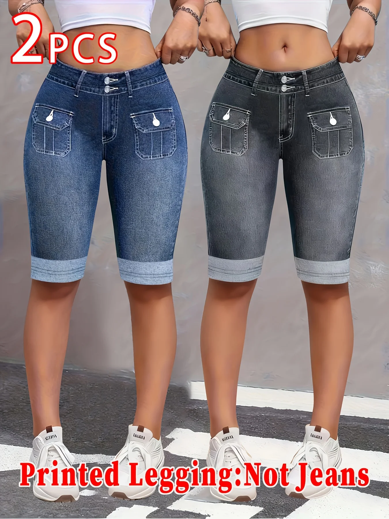 2-pack faux denim printed five-inch leggings. High-elastic and slim-fit, suitable for sports, casual wear and various styles.
2-pack faux denim printed five-inch leggings. High-elastic and slim-fit, suitable for sports, casual wear and various styles.