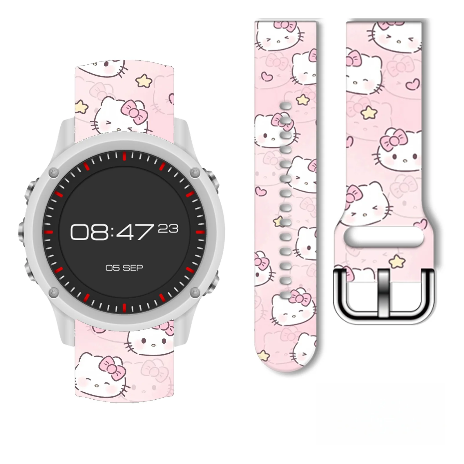 Ремешок Sanrio Kitty с принтом 20 мм для Samsung Galaxy 7/6/5, 40 мм, 44 мм, сменный браслет 22 мм для Xiaomi Amazfit, ремешок для часов 
Ремешок Sanrio Kitty с принтом 20 мм для Samsung Galaxy 7/6/5, 40 мм, 44 мм, сменный браслет 22 мм для Xiaomi Amazfit, ремешок для часов
