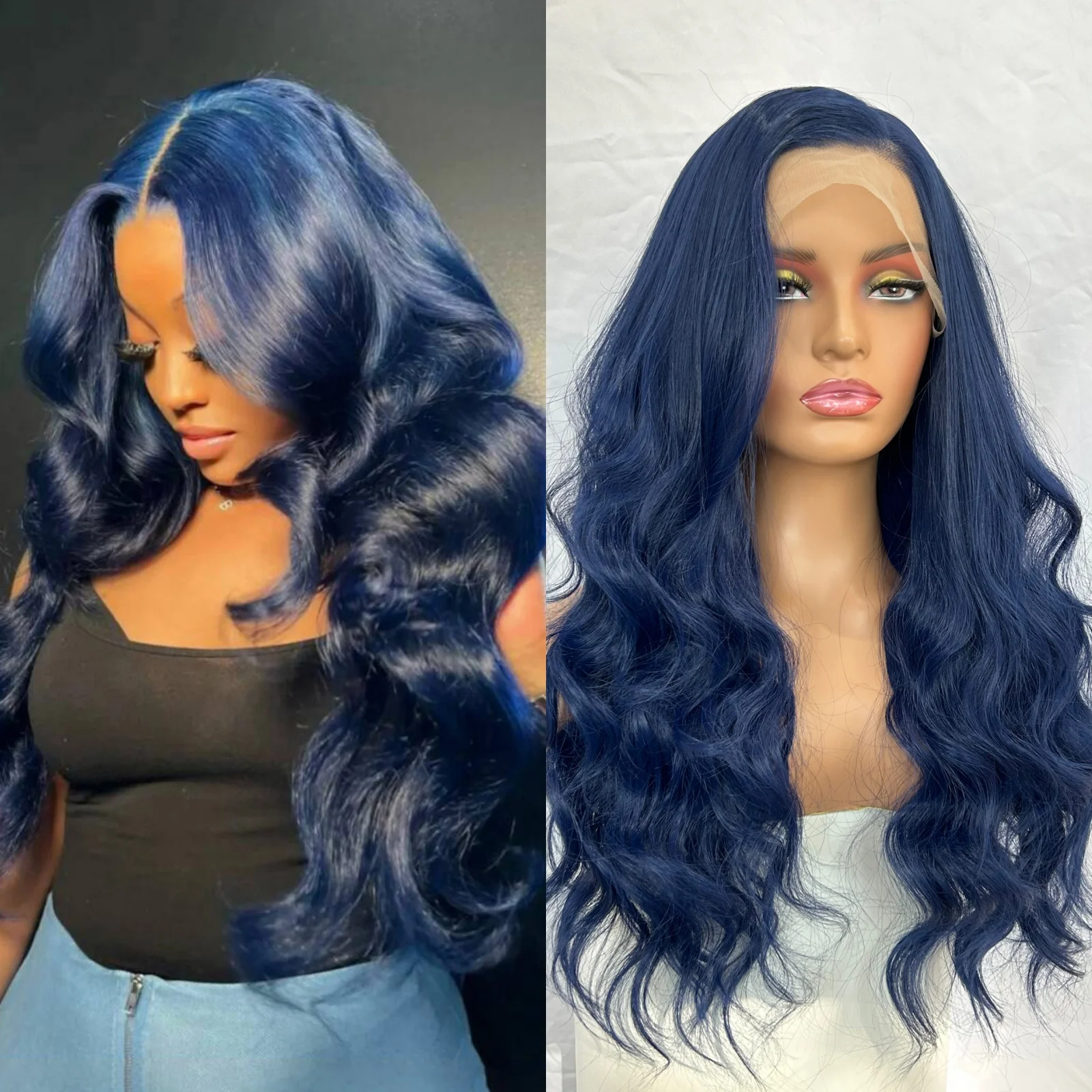 Dark Blue Long Body Wave Lace Front Wigs for Women Free Part Pre Plcuked Glueless Curly Wavy Syntehtic 13X4 Cosplay Party Daily
Dark Blue Long Body Wave Lace Front Wigs for Women Free Part Pre Plcuked Glueless Curly Wavy Syntehtic 13X4 Cosplay Party Daily